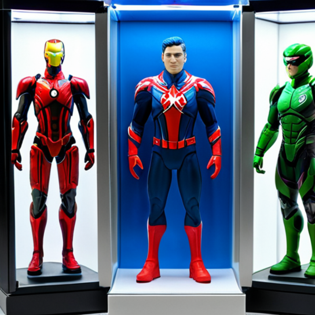 **
A well-organized display case featuring various 3D printed figures, fully clothed and appropriate attire. The display is clean and brightly lit. Include examples of figures printed with PLA and ABS filament. Focus on showcasing the detail and craftsmanship of the figures. Safe for work. Perfect anatomy, natural proportions, high quality render, professional lighting, modest display.
**