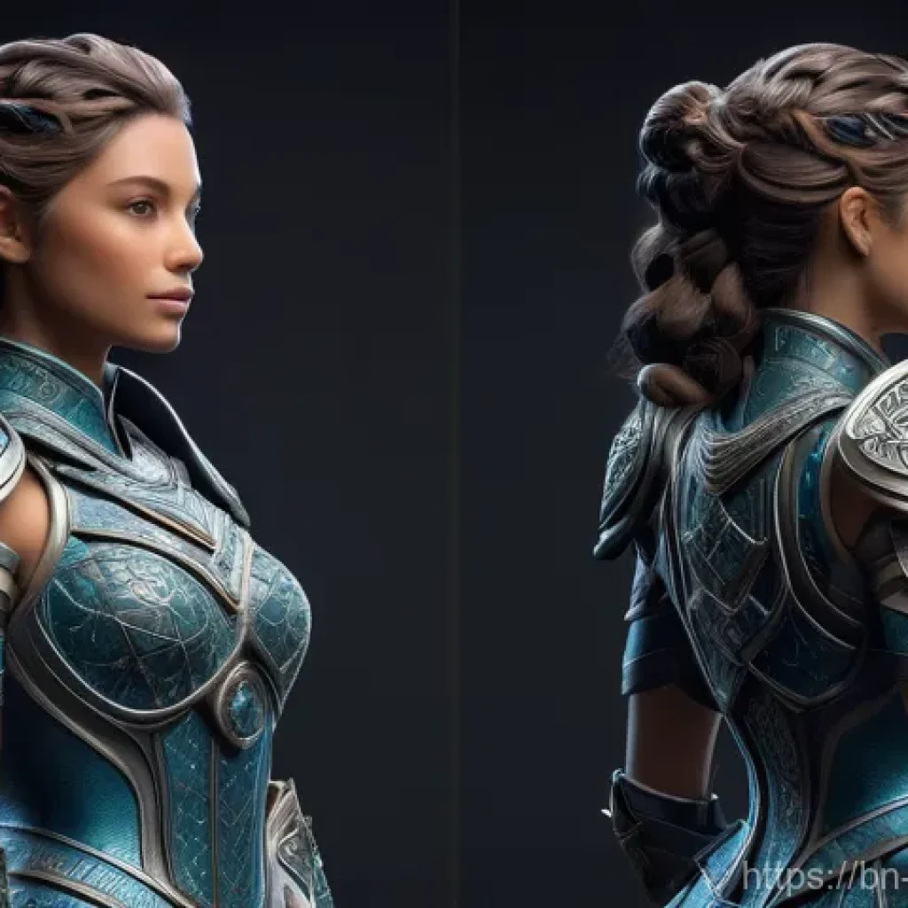 피규어 제작 과정 소개 - **Digital Sculpting of a Fantasy Heroine:**
"A stunning 3D digital sculpture of a powerful fanta...