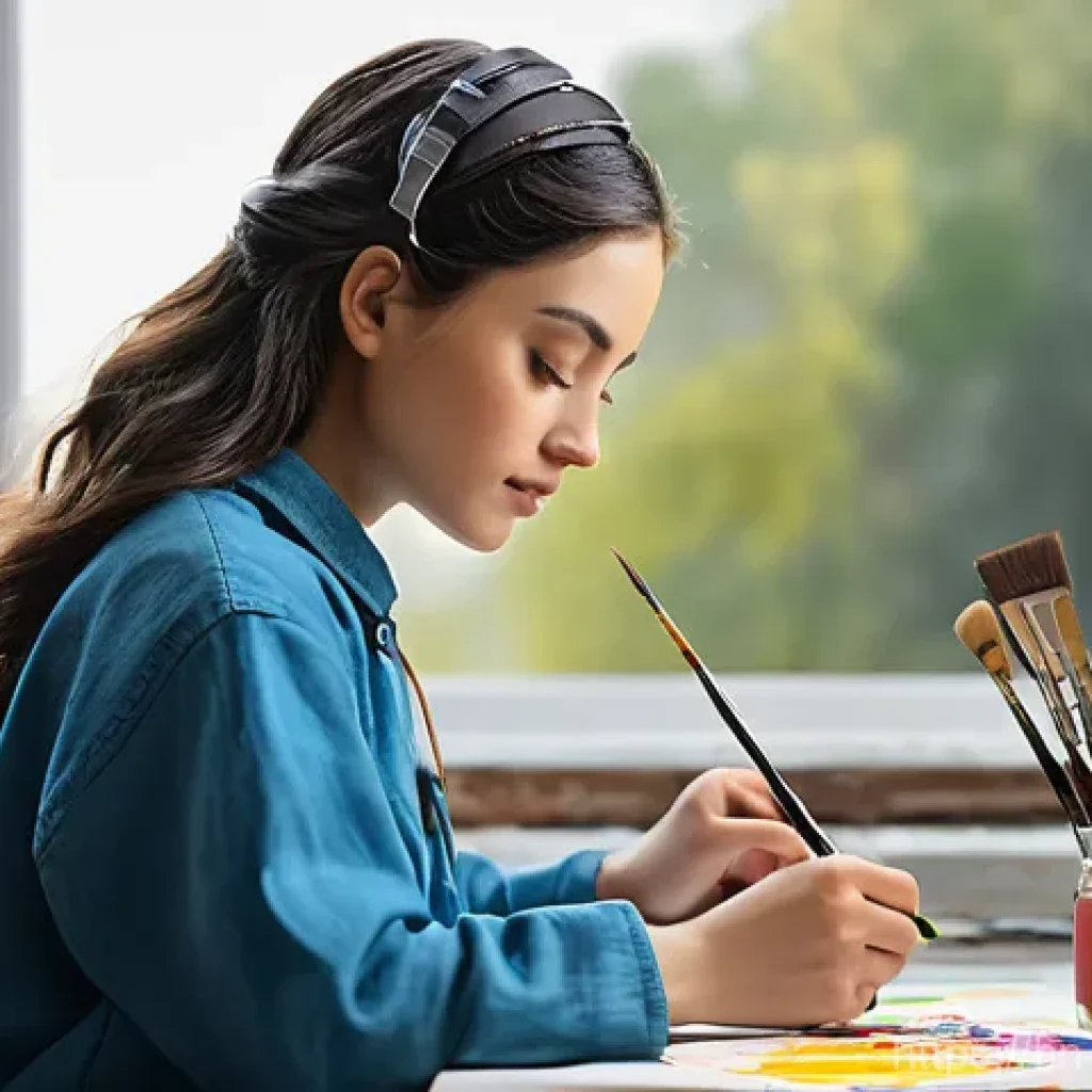 피규어 전용 도색 도구 추천 - **A highly detailed, professional photograph of a focused female miniature painter, casually dressed...