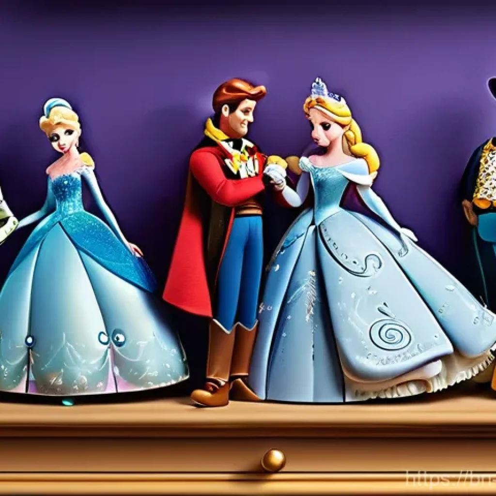 디즈니 캐릭터 피규어 추천 - **Prompt:** A magical and whimsical display of various Disney character figures. The scene features ...